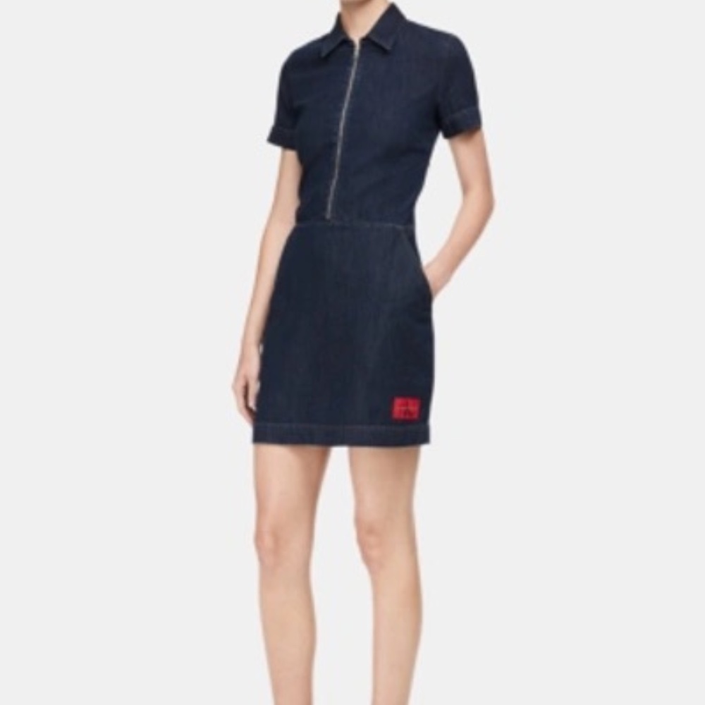 Calvin Klein Jeans Denim Zip-Front Dark Rinse Dress Sz M